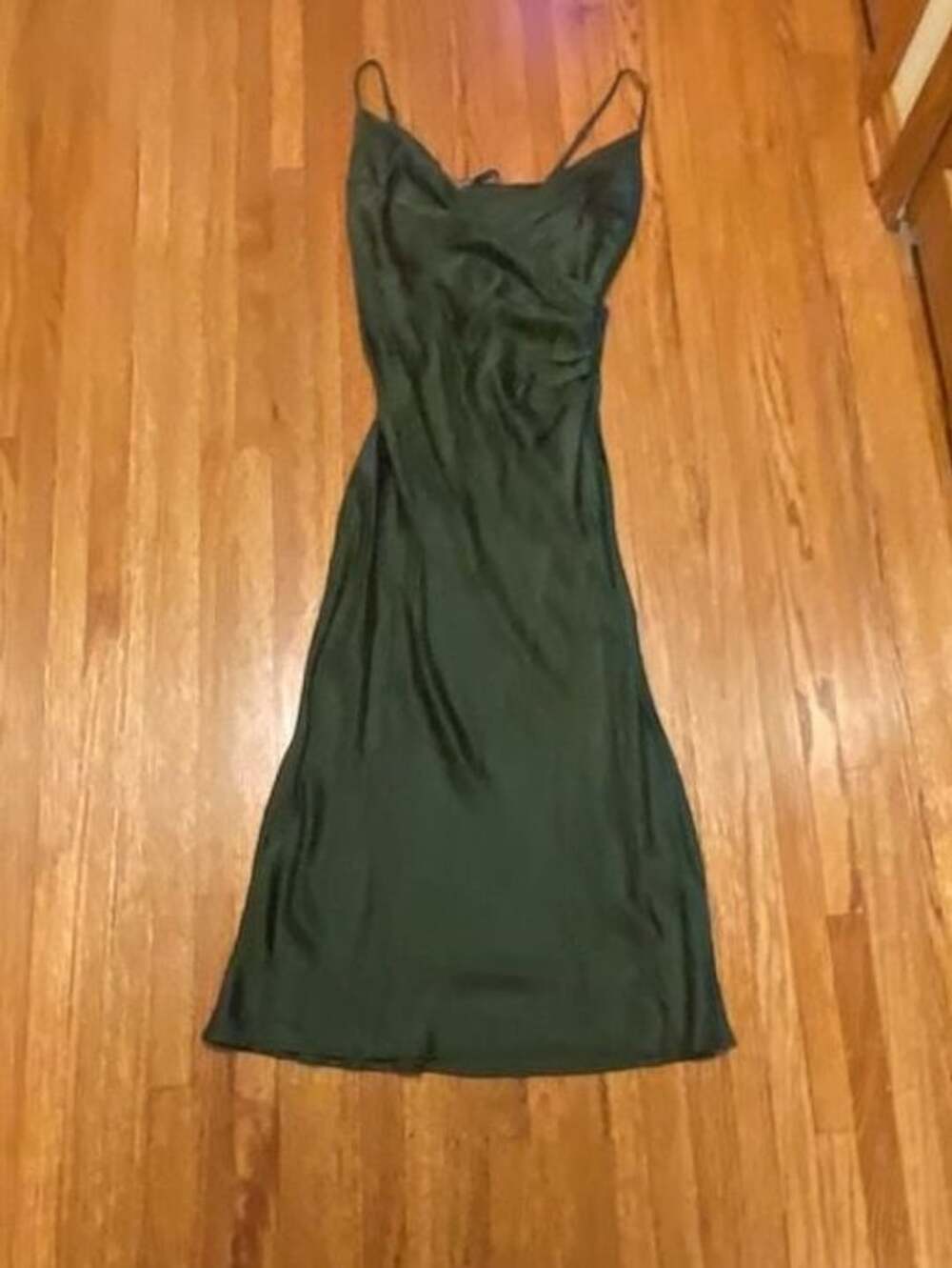 Zara Slip Dress Size M Green Satin Midi